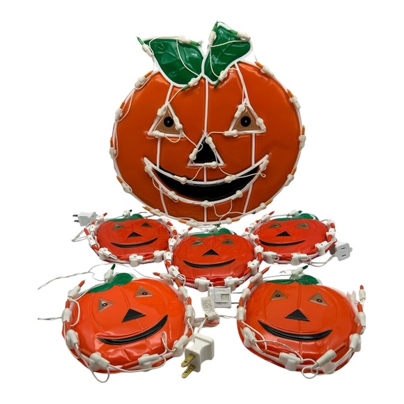 Vtg Rare Halloween Lighted Window Jack-o-Lanterns Blow Mold 1-14”, 5-7” Decor - Picture 1 of 8